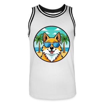 Deutscher Spitz Hund Rasse Cartoon Sonnenbrille Strand - Männer Basketball-Trikot - Weiß/Schwarz - Vorne - AI Model Male 185 dark (185cm)