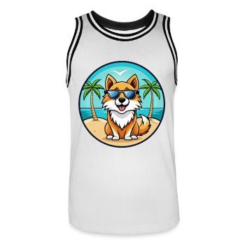Isländischer Schäferhund Rasse Cartoon Sonnenbrille Strand - Männer Basketball-Trikot - Weiß/Schwarz - Vorne - AI Model Male 185 dark (185cm)