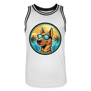 Deutscher Windhund Rasse Cartoon Sonnenbrille Strand - Männer Basketball-Trikot - Weiß/Schwarz - Vorne - AI Model Male 185 dark (185cm)