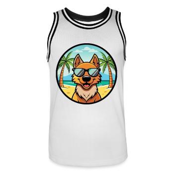 Friesischer Vorstehhund Rasse Cartoon Sonnenbrille Strand - Männer Basketball-Trikot - Weiß/Schwarz - Vorne - AI Model Male 185 dark (185cm)