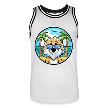 Friesische Wasserhundrasse Cartoon Sonnenbrille Strand - Männer Basketball-Trikot - Weiß/Schwarz - Vorne - AI Model Male 185 dark (185cm)