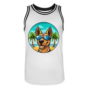 Finnischer Jagdhund Rasse Cartoon Sonnenbrille Strand - Männer Basketball-Trikot - Weiß/Schwarz - Vorne - AI Model Male 185 dark (185cm)