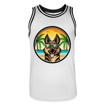 Berger d’Europe de l’Est Race Cartoon Beach - Maillot de basket Homme - blanc/noir - Devant - AI Model Male 185 dark (185cm)