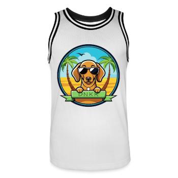 Dunker Hunderasse Cartoon Sonnenbrille Strand - Männer Basketball-Trikot - Weiß/Schwarz - Vorne - AI Model Male 185 dark (185cm)