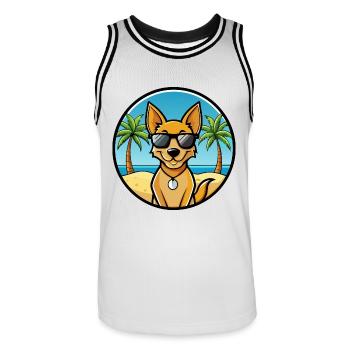 Dingo Hund Rasse Cartoon Sonnenbrille Strand - Männer Basketball-Trikot - Weiß/Schwarz - Vorne - AI Model Male 185 dark (185cm)