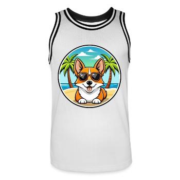 Corgi Hund Rasse Cartoon Sonnenbrille Strand - Männer Basketball-Trikot - Weiß/Schwarz - Vorne - AI Model Male 185 dark (185cm)
