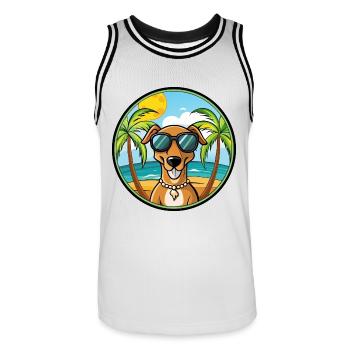 Kretischer Hund Hund Rasse Cartoon Sonnenbrille Strand - Männer Basketball-Trikot - Weiß/Schwarz - Vorne - AI Model Male 185 dark (185cm)