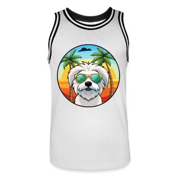 Coton De Tulear Hunderasse Cartoon Sonnenbrille Strand - Männer Basketball-Trikot - Weiß/Schwarz - Vorne - AI Model Male 185 dark (185cm)