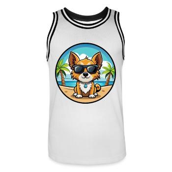 Continental Spielzeug Spaniel Hunderasse Cartoon Strand - Männer Basketball-Trikot - Weiß/Schwarz - Vorne - AI Model Male 185 dark (185cm)