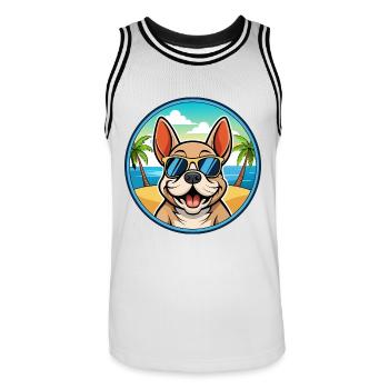 Chien Français Hunderasse Cartoon Sonnenbrille Strand - Männer Basketball-Trikot - Weiß/Schwarz - Vorne - AI Model Male 185 dark (185cm)