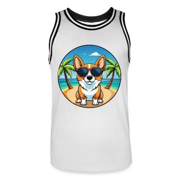Strickjacke Welsh Corgi Hund Rasse Cartoon Sonnenbrille - Männer Basketball-Trikot - Weiß/Schwarz - Vorne - AI Model Male 185 dark (185cm)