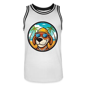 Bruno Jura Hound Hunderasse Cartoon Sonnenbrille Strand - Männer Basketball-Trikot - Weiß/Schwarz - Vorne - AI Model Male 185 dark (185cm)