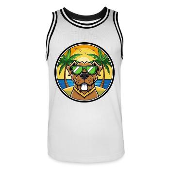 Brasilianische Dogge Hunderasse Cartoon Sonnenbrille Strand - Männer Basketball-Trikot - Weiß/Schwarz - Vorne - AI Model Male 185 dark (185cm)