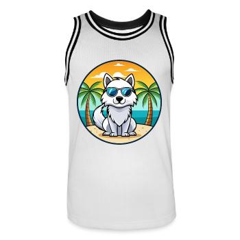 Amerikanischer Eskimo Hund Rasse Cartoon Sonnenbrille Strand - Männer Basketball-Trikot - Weiß/Schwarz - Vorne - AI Model Male 185 dark (185cm)