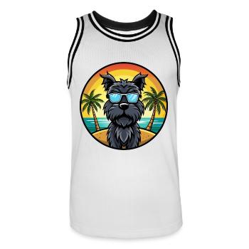 Schwarze russische Terrier Hunderasse Cartoon Sonnenbrille - Männer Basketball-Trikot - Weiß/Schwarz - Vorne - AI Model Male 185 dark (185cm)