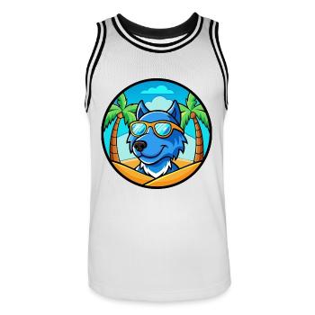 Blaue Spitzenhunderasse Cartoon Sonnenbrille Strand - Männer Basketball-Trikot - Weiß/Schwarz - Vorne - AI Model Male 185 dark (185cm)