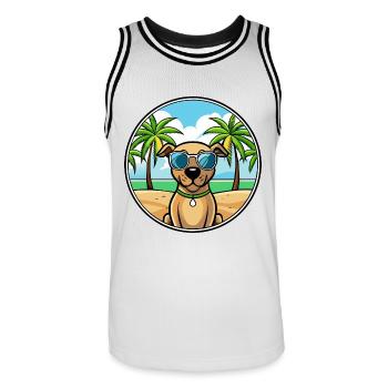 Schwarzes Maul Cur Hund Rasse Cartoon Sonnenbrille Strand - Männer Basketball-Trikot - Weiß/Schwarz - Vorne - AI Model Male 185 dark (185cm)