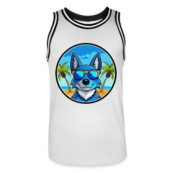 Blue Heeler Hunderasse Cartoon Sonnenbrille Strand - Männer Basketball-Trikot - Weiß/Schwarz - Vorne - AI Model Male 185 dark (185cm)