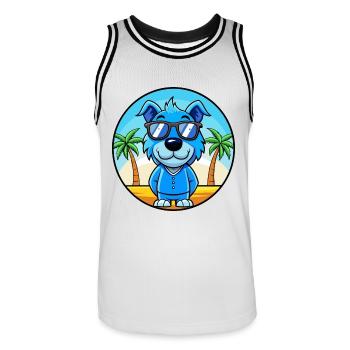 Blauer Paul Terrier Hund Rasse Cartoon Sonnenbrille Strand - Männer Basketball-Trikot - Weiß/Schwarz - Vorne - AI Model Male 185 dark (185cm)