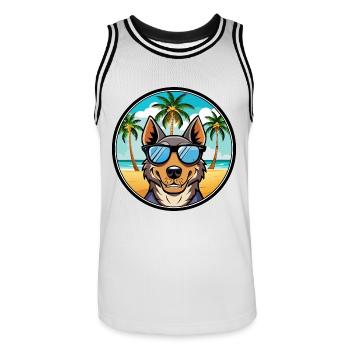 Beauceron Hunderasse Cartoon Sonnenbrille Strand - Männer Basketball-Trikot - Weiß/Schwarz - Vorne - AI Model Male 185 dark (185cm)