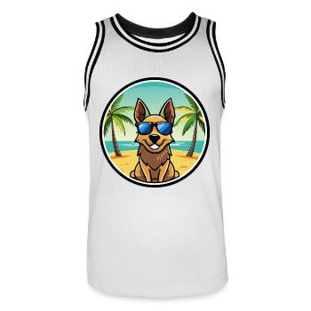 Australian Cattle Dog Rasse Cartoon Sonnenbrille Strand - Männer Basketball-Trikot - Weiß/Schwarz - Vorne - AI Model Male 185 dark (185cm)