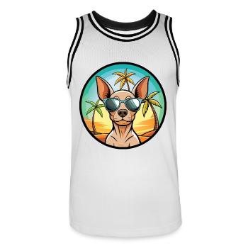 American Hairless Terrier Dog Breed Cartoon Beach - Men's Basketball Jersey - white/black - Front - AI Model Male 185 dark (185cm)