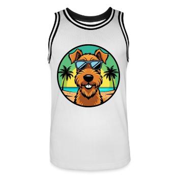 Airedale Terrier Hunderasse Cartoon Sonnenbrille Strand - Männer Basketball-Trikot - Weiß/Schwarz - Vorne - AI Model Male 185 dark (185cm)