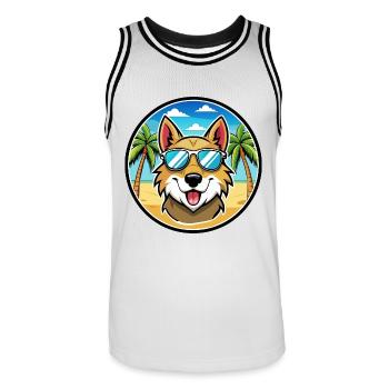 Aidi Hunderasse Cartoon Sonnenbrille Strand - Männer Basketball-Trikot - Weiß/Schwarz - Vorne - AI Model Male 185 dark (185cm)