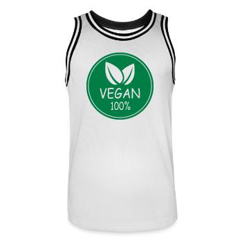vegan 100% - Männer Basketball-Trikot - Weiß/Schwarz - Vorne - AI Model Male 185 dark (185cm)