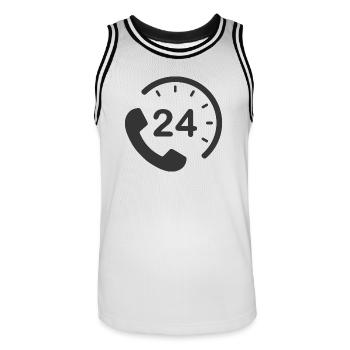 24/7 h Service - Männer Basketball-Trikot - Weiß/Schwarz - Vorne - AI Model Male 185 dark (185cm)