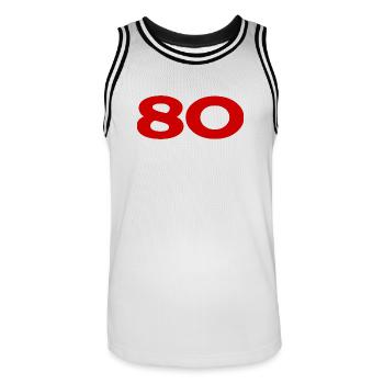 ANNIVERSARY. HAPPY BIRTHDAY. HAPPY BIRTHDAY. - Men's Basketball Jersey - white/black - Front - AI Model Male 185 dark (185cm)