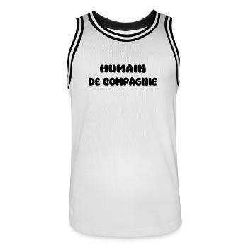 Humain de compagnie | humour. - Maillot de basket Homme - blanc/noir - Devant - AI Model Male 185 dark (185cm)