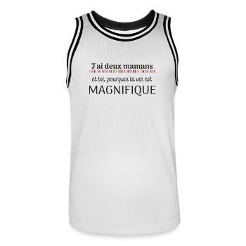 J'ai deux mamans, pourquoi ta vie est magnifique - Maillot de basket Homme - blanc/noir - Devant - AI Model Male 185 dark (185cm)