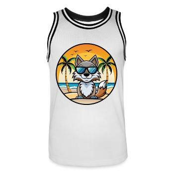 Wolf Lustige Cartoon Sommer Strand Sonnenbrille Aufkleber - Männer Basketball-Trikot - Weiß/Schwarz - Vorne - AI Model Male 185 dark (185cm)