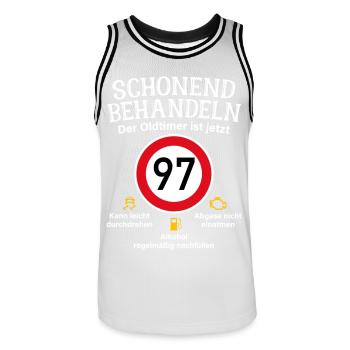97. Geburtstag Schonend Behandeln Oldtimer Ist 97 - Männer Basketball-Trikot - Weiß/Schwarz - Vorne - AI Model Male 185 dark (185cm)