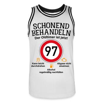 97. Geburtstag Schonend Behandeln Oldtimer Ist 97 - Männer Basketball-Trikot - Weiß/Schwarz - Vorne - AI Model Male 185 dark (185cm)