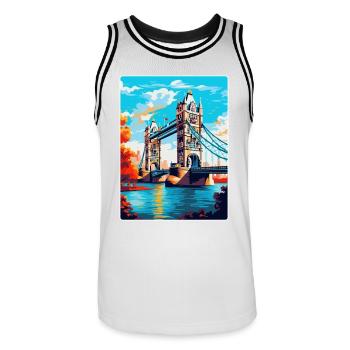 Tower Bridge England Uk Reise Poster Souvenir WPA - Männer Basketball-Trikot - Weiß/Schwarz - Vorne - AI Model Male 185 dark (185cm)