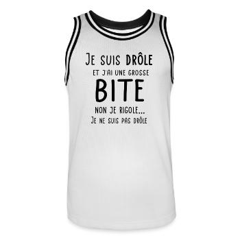 Je suis drôle et j'ai une grosse bite - Maillot de basket Homme - blanc/noir - Devant - AI Model Male 185 dark (185cm)