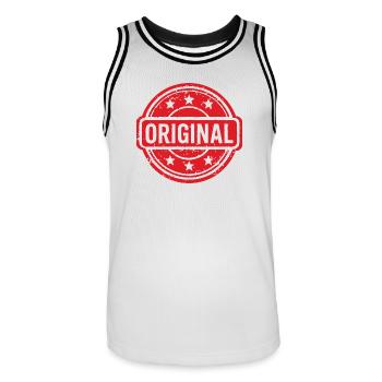 Ursprüngliches Grunge-Gummistempel-Abzeichen-Vektordesign - Männer Basketball-Trikot - Weiß/Schwarz - Vorne - AI Model Male 185 dark (185cm)
