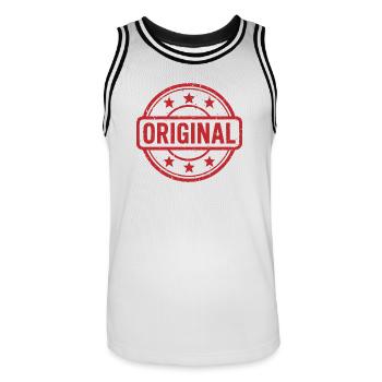 Ursprüngliches Grunge-Gummistempel-Abzeichen-Vektordesign - Männer Basketball-Trikot - Weiß/Schwarz - Vorne - AI Model Male 185 dark (185cm)