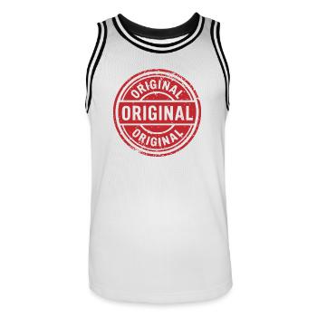 Ursprüngliches Grunge-Gummistempel-Abzeichen-Vektordesign - Männer Basketball-Trikot - Weiß/Schwarz - Vorne - AI Model Male 185 dark (185cm)