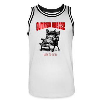 Summer Breeze - Entspannte Katze im Sonnenstuhl - Männer Basketball-Trikot - Weiß/Schwarz - Vorne - AI Model Male 185 dark (185cm)