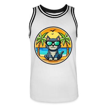 Bombay Cat Breed Dessin animé Lunettes de soleil Plage - Maillot de basket Homme - blanc/noir - Devant - AI Model Male 185 dark (185cm)