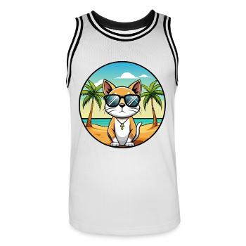 Siamesische Kurzhaarkatze Rasse Cartoon Sonnenbrille Strand - Männer Basketball-Trikot - Weiß/Schwarz - Vorne - AI Model Male 185 dark (185cm)