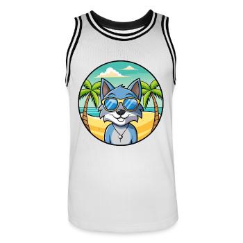 Lunettes de soleil de dessin animé de race de chat bleu russe plage - Maillot de basket Homme - blanc/noir - Devant - AI Model Male 185 dark (185cm)