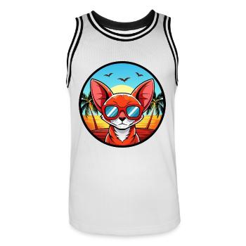 Rote Devon Rex Katzenrasse Cartoon Sonnenbrille Strand - Männer Basketball-Trikot - Weiß/Schwarz - Vorne - AI Model Male 185 dark (185cm)