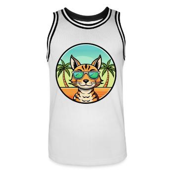 Ocicat Breed Cartoon Sonnenbrille Strand - Männer Basketball-Trikot - Weiß/Schwarz - Vorne - AI Model Male 185 dark (185cm)