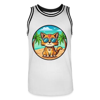 Munchkin Katzenrasse Cartoon Sonnenbrille Strand - Männer Basketball-Trikot - Weiß/Schwarz - Vorne - AI Model Male 185 dark (185cm)