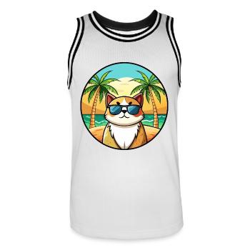 Exotische Kurzhaarkatze Rasse Cartoon Sonnenbrille Strand - Männer Basketball-Trikot - Weiß/Schwarz - Vorne - AI Model Male 185 dark (185cm)