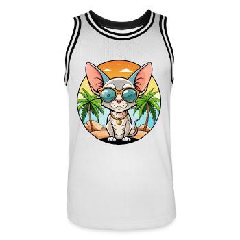 Devon Rex Katzenrasse Cartoon Sonnenbrille Strand - Männer Basketball-Trikot - Weiß/Schwarz - Vorne - AI Model Male 185 dark (185cm)